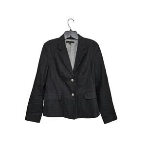 Harve Benard Linen Blend Black Blazer Jacket Button Front Women's Size 8 Medium